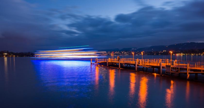 bridge, lights at night